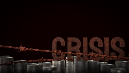 Crisis text and coins for Business concept 3d rendering.の写真素材