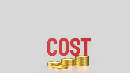 Red cost text and gold coins for business concept 3d rendering.の写真素材