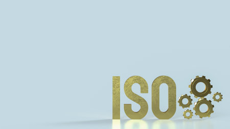 Gold iso text and gear on white background 3d rendering.の写真素材