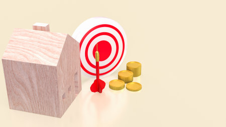 Wood house and dart for property  or estate concept 3d rendering.の写真素材