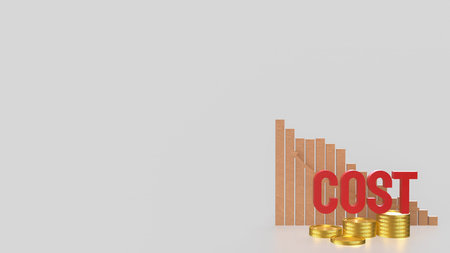 Red cost text and gold coins for business concept 3d rendering.