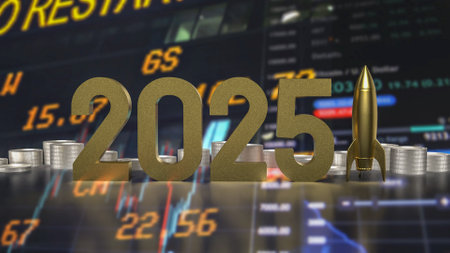 2025 Number and rocket for Business concept 3d rendering.の写真素材