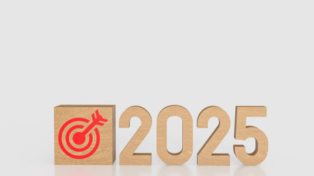 Target icon on wood cube and 2025 Number for Business concept 3d rendering.の写真素材
