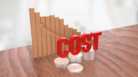 Red cost text and gold coins for business concept 3d rendering.の写真素材