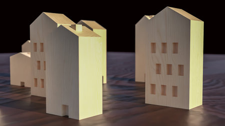 Wood house for property or real estate concept 3d rendering.