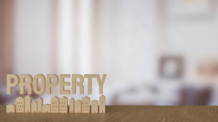 Wood house and property text for real estate concept 3d rendering.の写真素材