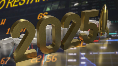 2025 Number and rocket for Business concept 3d rendering.