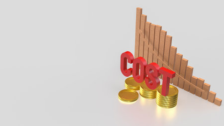 Red cost text and gold coins for business concept 3d rendering.の写真素材