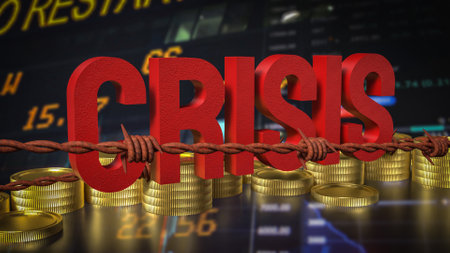 Crisis text and coins for Business concept 3d rendering.の写真素材