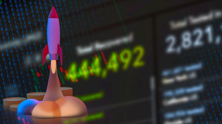 Rocket and coins for Business or start up concept 3d rendering.