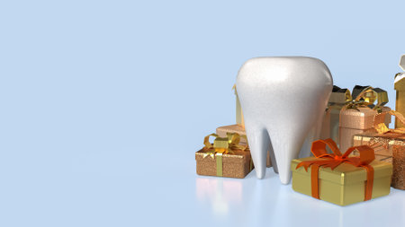 Teeth and gift box for Dental or Health concept 3d rendering.の写真素材