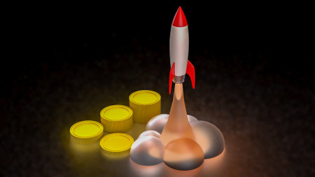 Rocket and coins for Business or start up concept 3d rendering.の写真素材