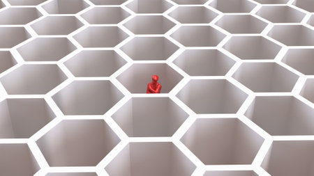 RED Business man in beehive for abstract or Business concept 3d rendering.の写真素材