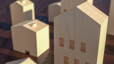 Wood house for property or real estate concept 3d rendering.の写真素材