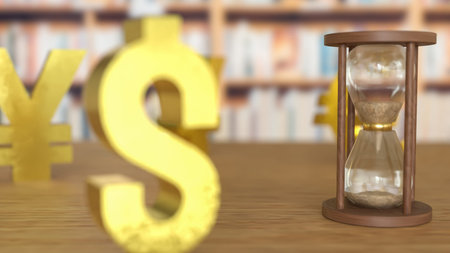 Sand clock  and money symbol for Business concept 3d rendering.