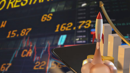 Rocket and coins for Business or start up concept 3d rendering.