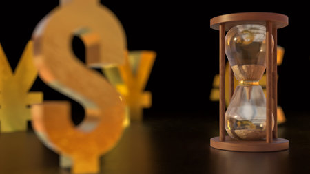 Sand clock  and money symbol for Business concept 3d rendering.