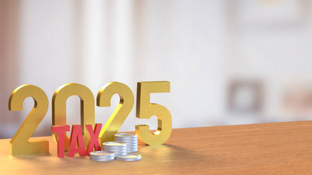 Number and coins for Tax 2025 concept 3d Rendering.