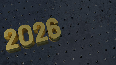 Gold 2026 on metal plate for Background concept 3d rendering.