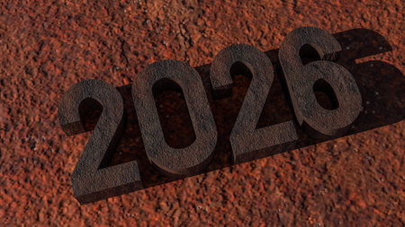 Rusty 2026 on metal plate for Background concept 3d rendering.