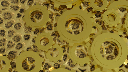 Gold Gear for engine or Background concept 3d rendering.