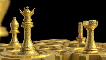 Chess and gold gear for Business concept 3d rendering.