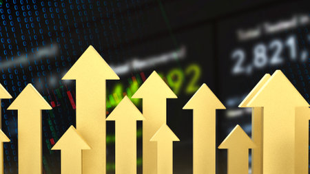 Gold arrow up on Business  Background  3d Rendering.の写真素材