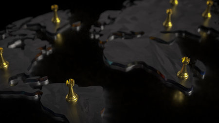 Chess on world map for Business concept 3d Rendering.