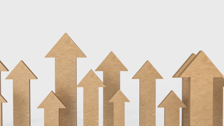 Wood arrow up on white Background for Business concept 3d Rendering.の写真素材