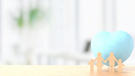Blue Heart and family wood plate image 3d Renderingの写真素材