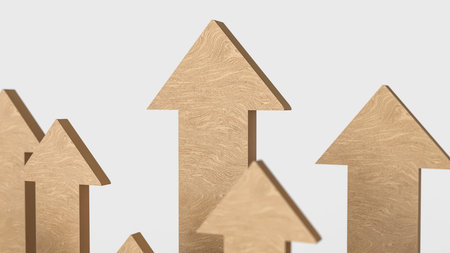 Wood arrow up on white Background for Business concept 3d Rendering.