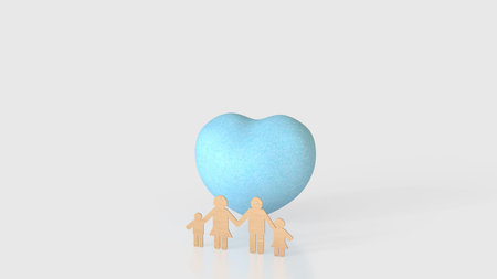 Blue Heart and family wood plate image 3d Renderingの写真素材