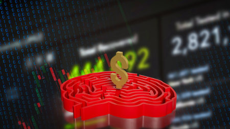 Gold Dollar Symbol and maze for Business concept 3d Rendering.の写真素材