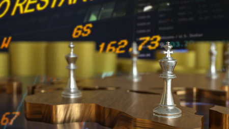 King chess silver on world map for Business concept 3d Rendering.の写真素材