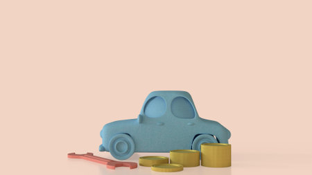 Car and coins for Transport or Business concept 3d Rendering.の写真素材