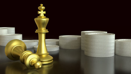 Gold chess and coins for Business concept 3d Rendering.