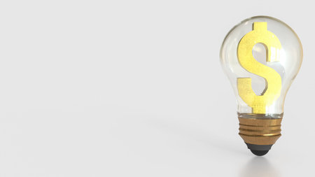 Gold dollar symbol in Light Bulb for Business concept 3d rendering.