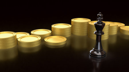 Black king chess and coins for Business concept 3d Rendering.の写真素材