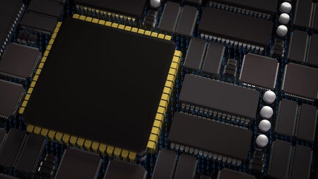 IC on PCB Board for IT or Technology concept 3d Rendering.