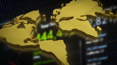 Gold world map for education or Business concept 3d Rendering.