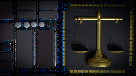 Gold Libra on Chip for Technology or Law concept 3d Rendering.