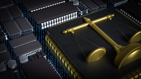 Gold Libra on Chip for Technology or Law concept 3d Rendering.