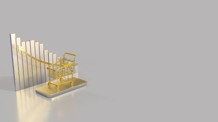 Gold Shopping cart for Business concept 3d Rendering.の写真素材