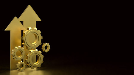 Gold Arrow and Gear for Business concept 3d Rendering.