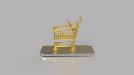 Gold Shopping cart for Business concept 3d Rendering.の写真素材