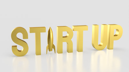 Gold Start up and Rocket for Business concept 3d Rendering.の写真素材