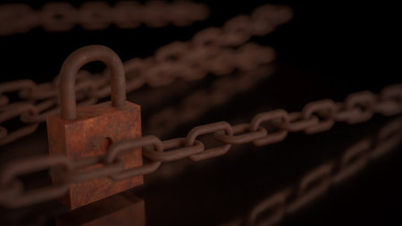 Rusty lock for protection or security concept 3d Rendering.の写真素材