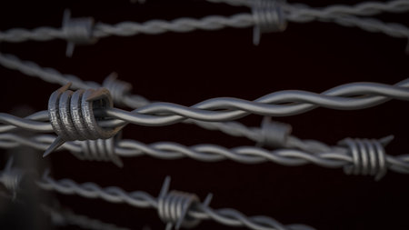Steel barbed wire for security or war concept 3d Rendering