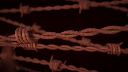 Rusty barbed wire for security or war concept 3d Renderingの写真素材