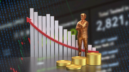 Man and chart for Business Concept 3d Rendering.